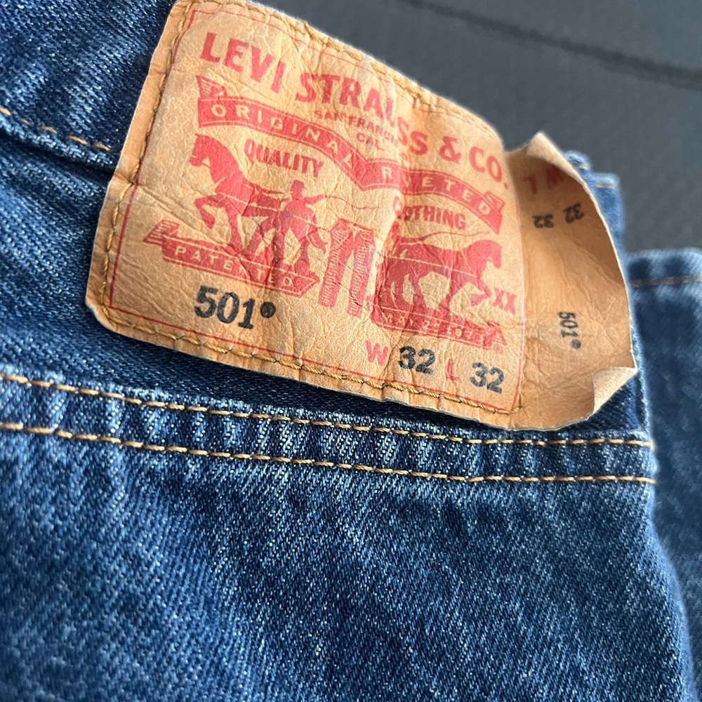 Levi's 501 Straight Leg Jeans in Blue with Tan Patch